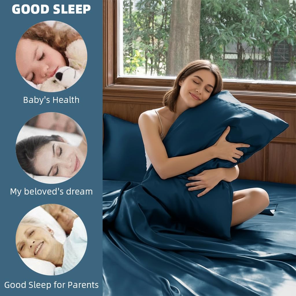 HASTHIP Satin Bedsheet Queen Size for Romantic Nights with 106 x 96 in Sheets and Pillow Covers