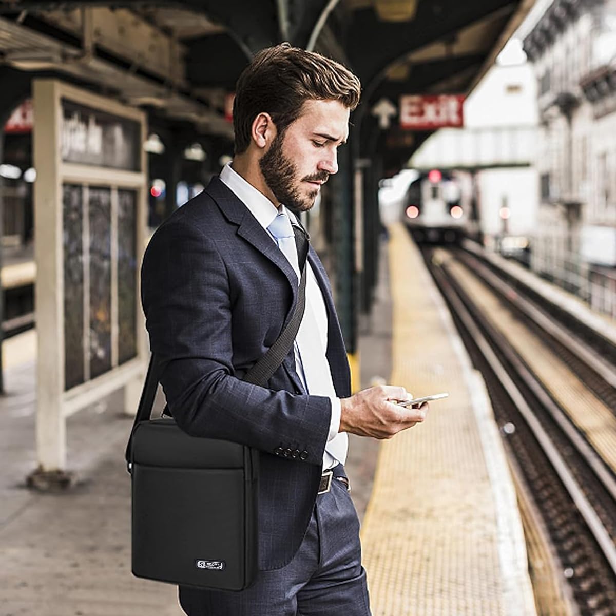 GUSTAVE Sling Bag for Men, Nylon Small Side Bag Messenger Bags Travel Bag for Men with Adjustable Strap for Working Shopping Business Travel, Brown