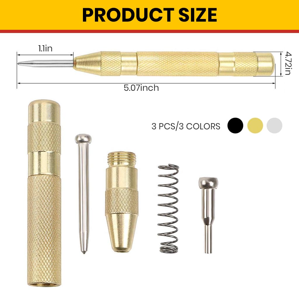 Serplex Automatic Center Punch for Metal Wood Plastic and Glass featuring Spring Loaded Mechanism | Easy One Handed Operation for DIY and Professionals