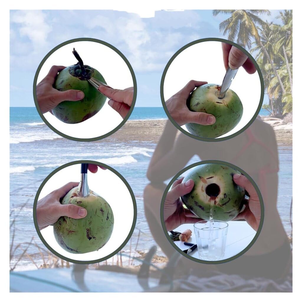 ZIBUYU Stainless Steel Coconut Opener with T Handle and Anti Slip Grip | Easy Hole Maker Tool