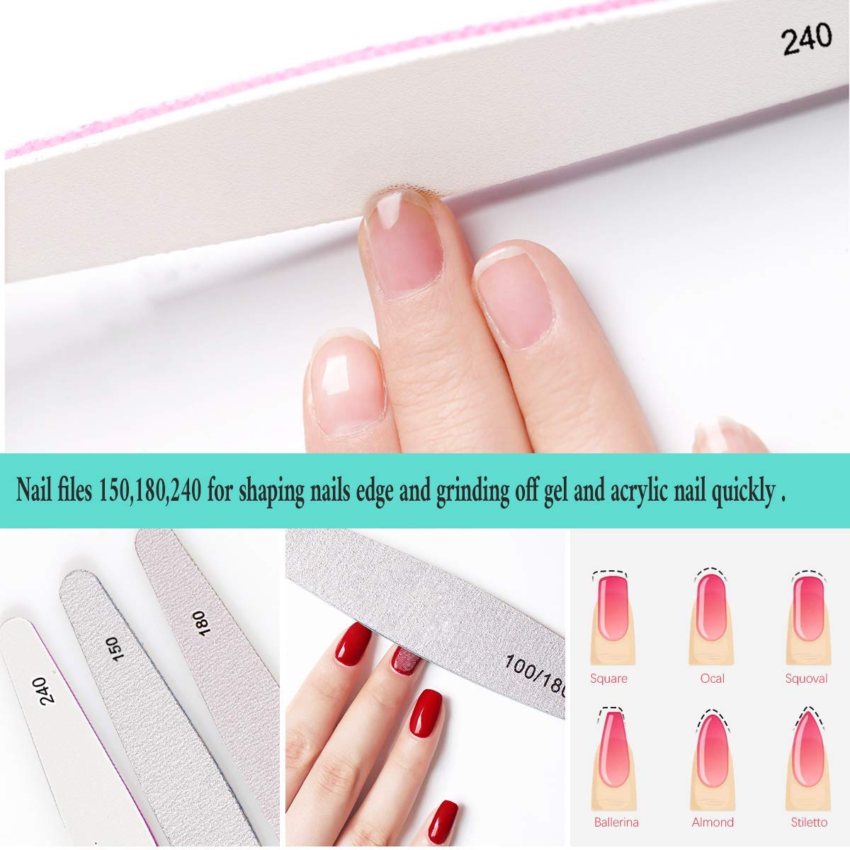 Nail Files Set for Manicure with Double Sided 100 to 4000 Grit | Washable Emery Boards