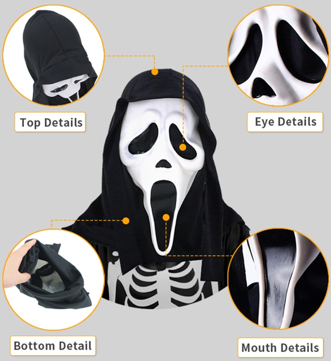 Supvox® Call of Duty Ghost Mask, Halloween Costume Party Silicon Mask, Cosplay White ghost mask, Horror Mask for Kids & Adults Movie Scream Series Hooded Ghost Face Mask Halloween Party Costum Prop