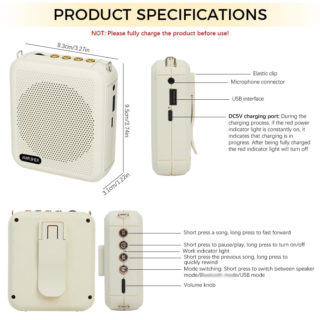 ZORBES Voice Amplifier for Teachers with 10W Output and DSP Noise Reduction | 20h Rechargeable Use
