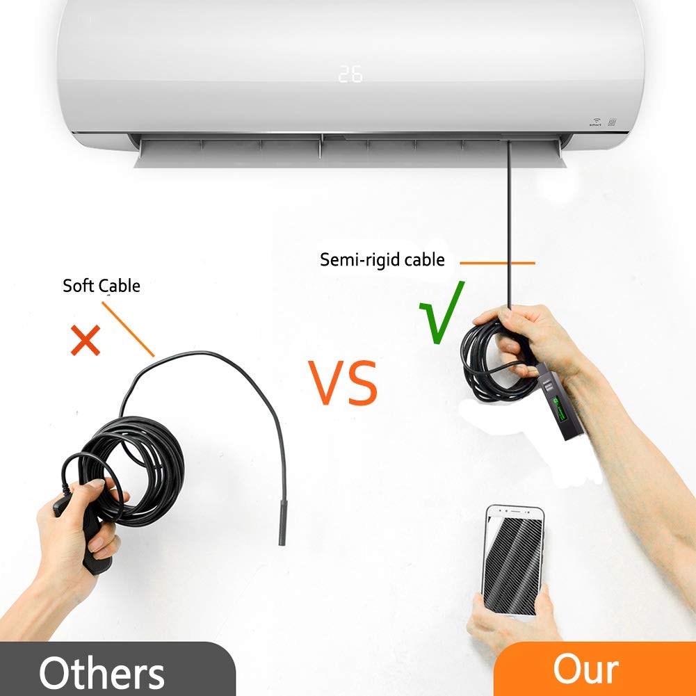 Verilux Endoscope Camera with 1200P HD Inspection and IP67 Waterproof WiFi Borescope 5m Cable