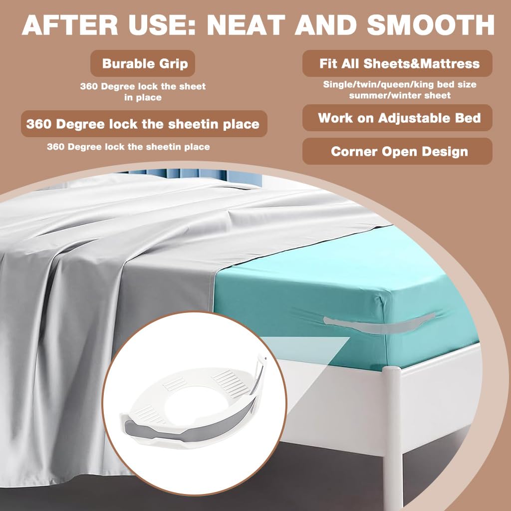 HASTHIP Fitted Sheet Fasteners Set for Bed Corners with Curved Strip Clamp | Pack of 4