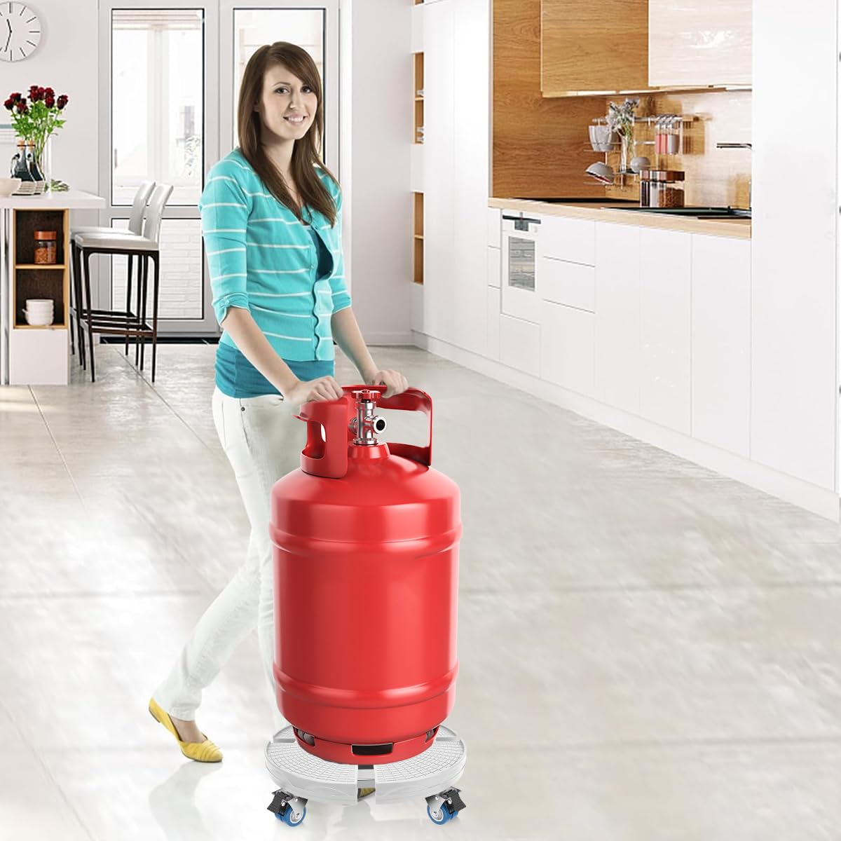 Serplex Heavy Duty Caddy Dolly for Gas Cylinders with 4 Wheels and Brakes | Adjustable 15–20 in