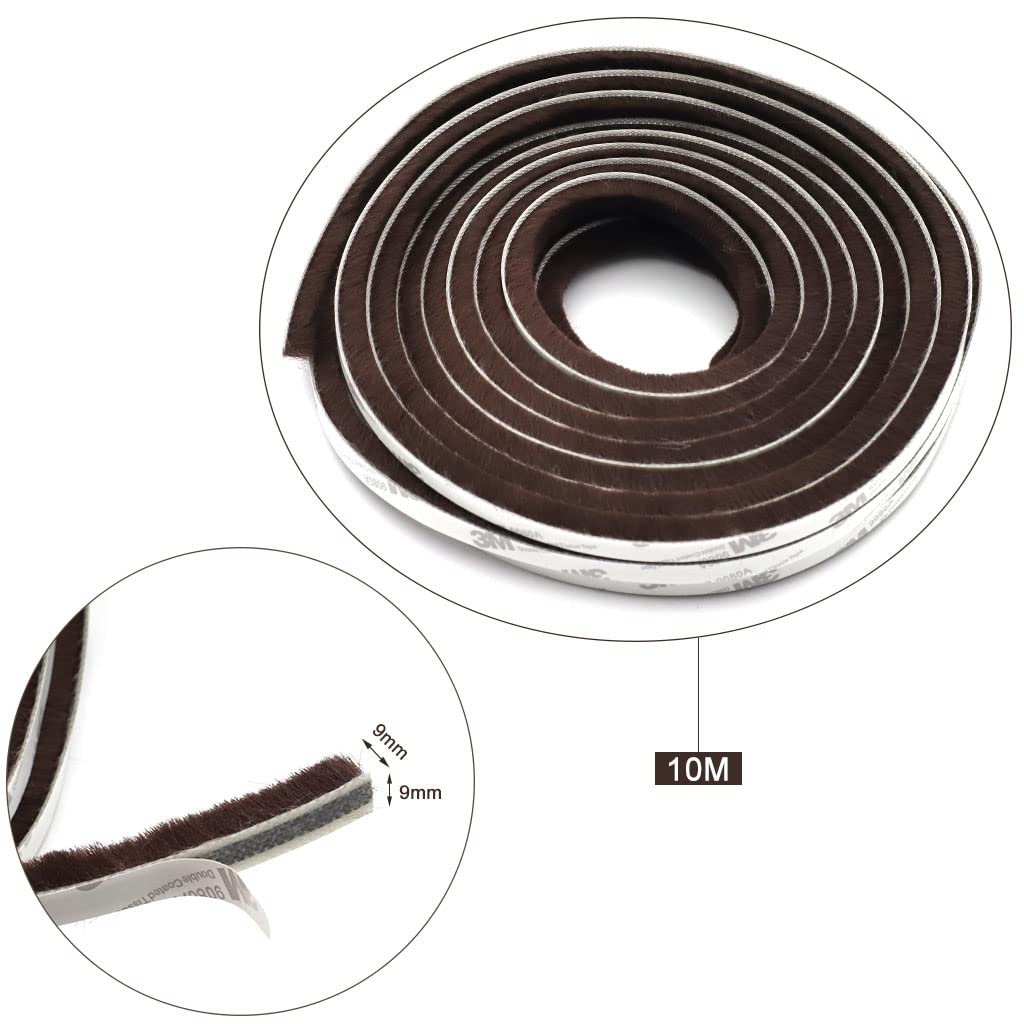 HASTHIP® 10 Meters Soundproof Window Sealing Strips, Windproof Dustproof Door Window Frame Seal Self Adhesive Brush Strip, Sliding Window Seal, Window Door Seal, Sliding Door Seal Strip (Brown)