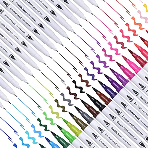 HASTHIP® 24 Colour Felt Tip Pens Watercolour Marker Pens Double Art Colouring Pens Fine Tip Brush Markers for Adult Students DIY Card Making Photo Album Coloring Books Craft Doodling