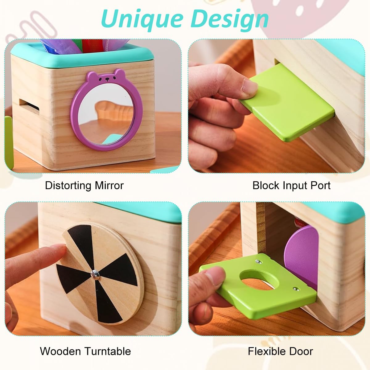 PATPAT Wooden Tissue Box Baby Toy for Sensory Play with 8 Sheer Tissues and Mirror | Montessori Learning