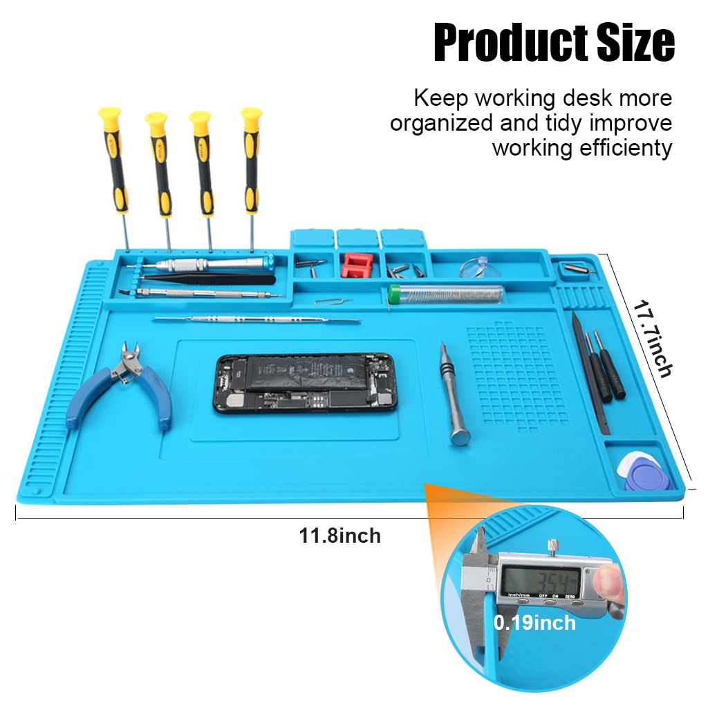 Serplex Silicone Soldering Mat for PCB Repair with Organized Zones | 17.7x11.8 in Heat Resistant Work Pad