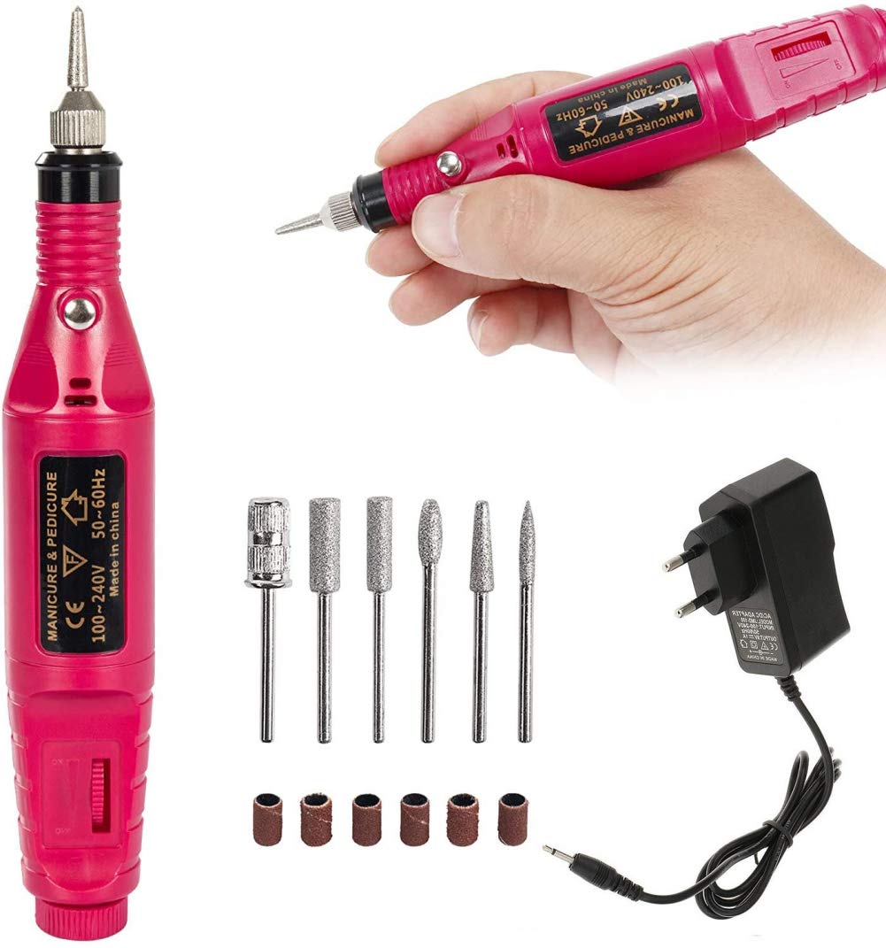 MAYCREATE Electric Nail Drill Machine for Manicure Pedicure with 6 Bits and 18000 RPM | Portable Low Noise Tool for Salon or Home Use