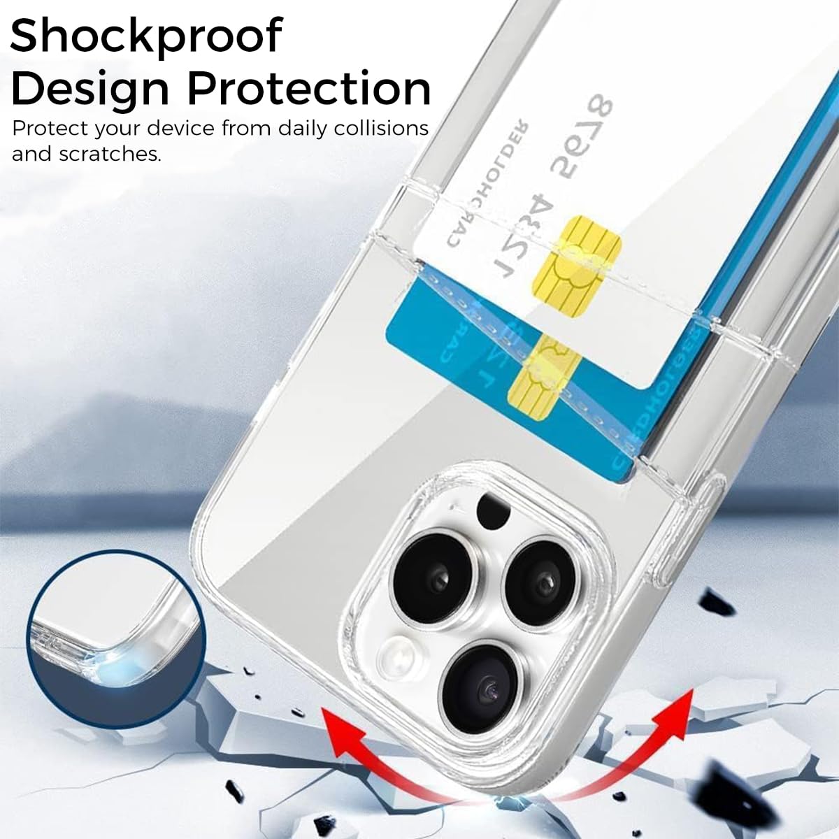 ZORBES Phone Case for iPhone 15 Pro Max with 2 Card Holder and 2mm Lens Protector | Clear Soft TPU Cover