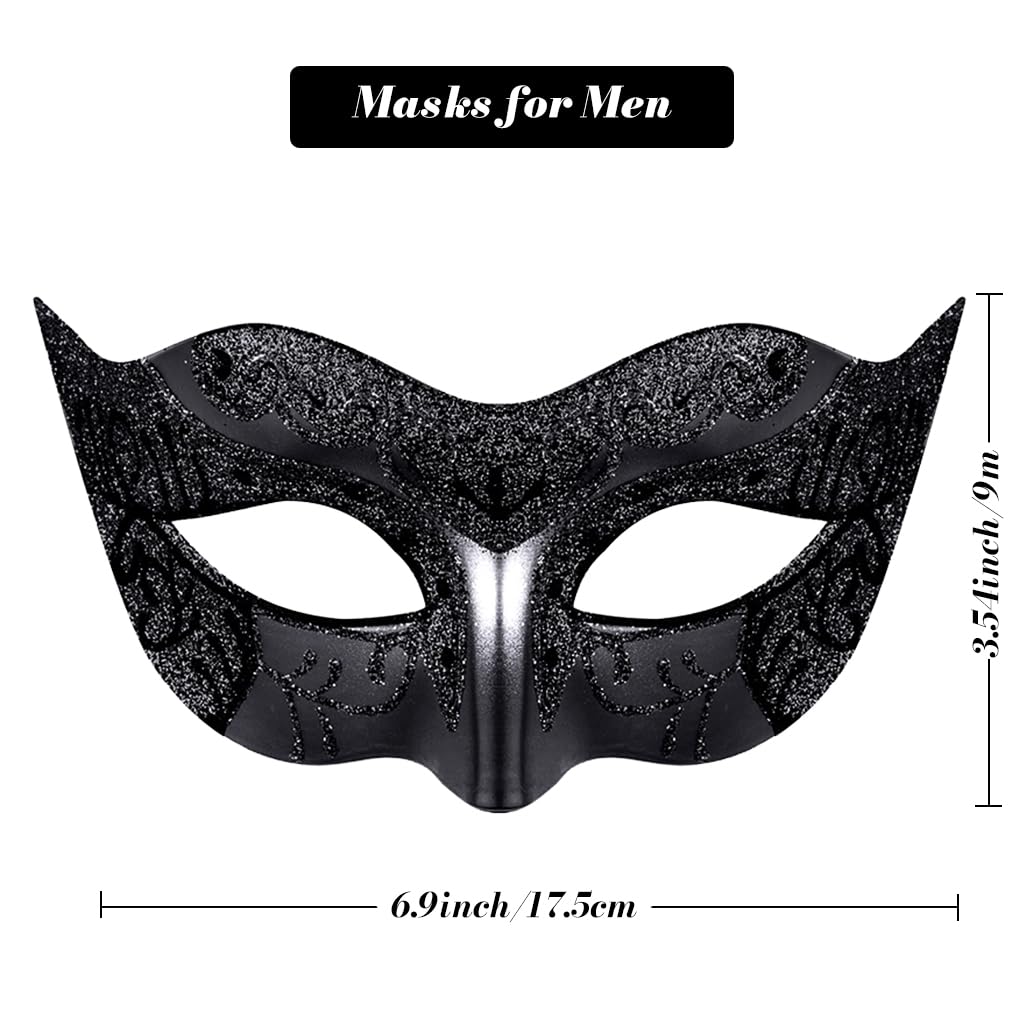 PATPAT Masquerade Mask for Halloween and Carnival Parties featuring Feathers Lace & Sequins | 2 Pack Black Venetian Masks for Couples