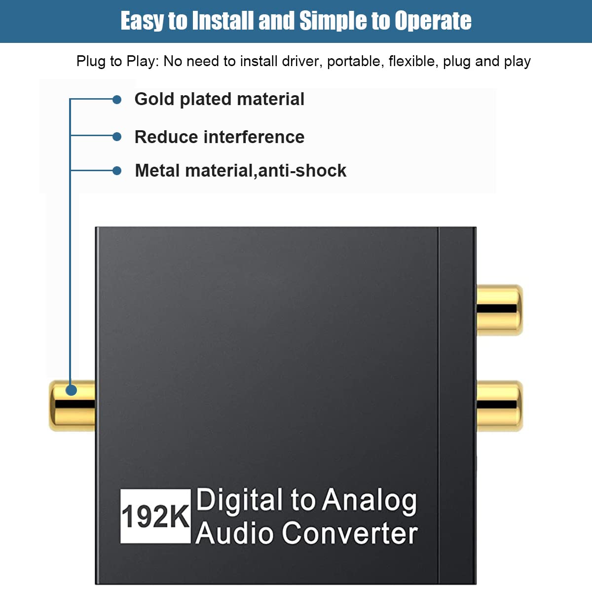 Verilux Digital to Analog Audio Converter 192KHz DAC with Toslink Optical and RCA Output | Ideal for PS3 PS4 Apple TV and Home Cinema