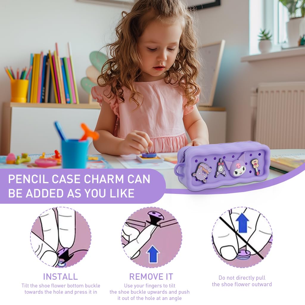 Climberty Pencil Pouch for Kids with DIY Kuromi Charms 21.5x6x8cm Purple Silicone | Cute Gift for Girls