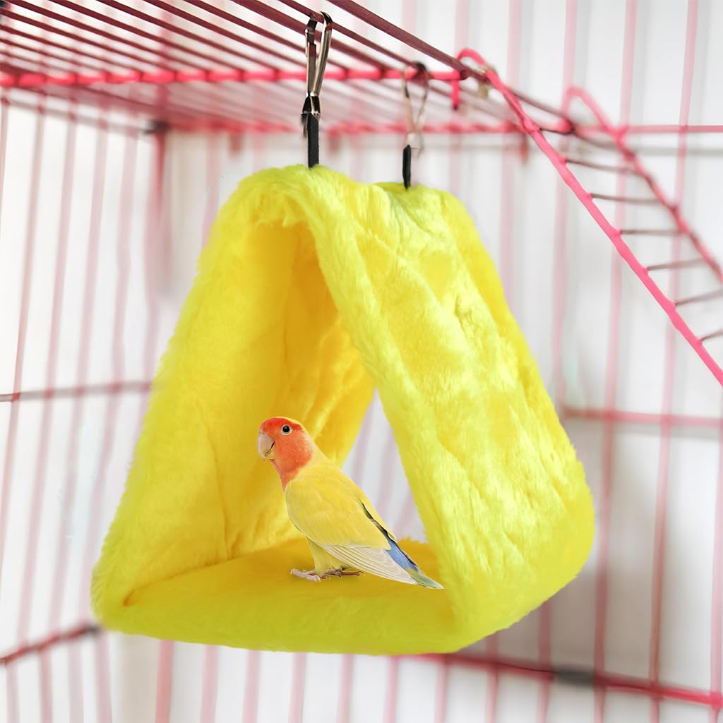 ZIBUYU Parrot Bird Cage Warm Plush Nest 24x15x18 cm with Hanging Rope | Yellow Cozy Hammock