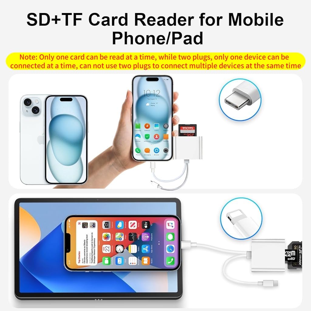 ZORBES SD Card Reader for iPhone and USB C Devices with Dual Slot | 20–30MB/s Transfer Speed