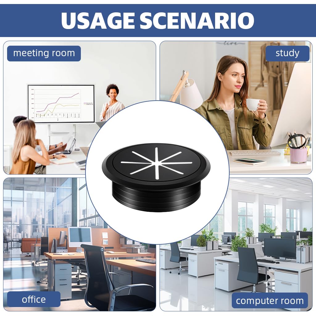 Serplex Desk Cable Grommets 12PCS 2.36 in Round Organizers for Office Desks featuring Multi Slot Design