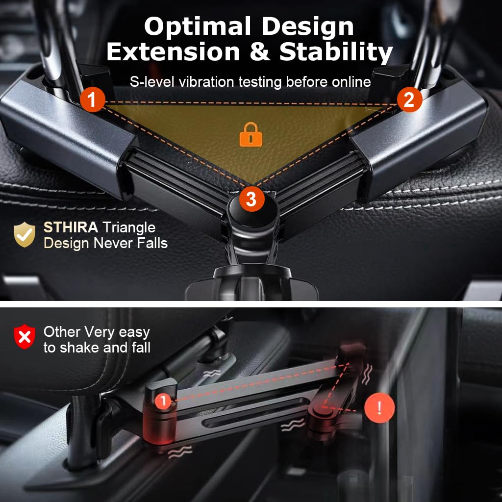STHIRA® Retractable Tablet Holder for Car Headrest and Back Seat 360 Rotation Fits 4.7-12.9 inch Devices Secure Adjustable Ipad Ideal Road Trips Travel Essentials 3PCS