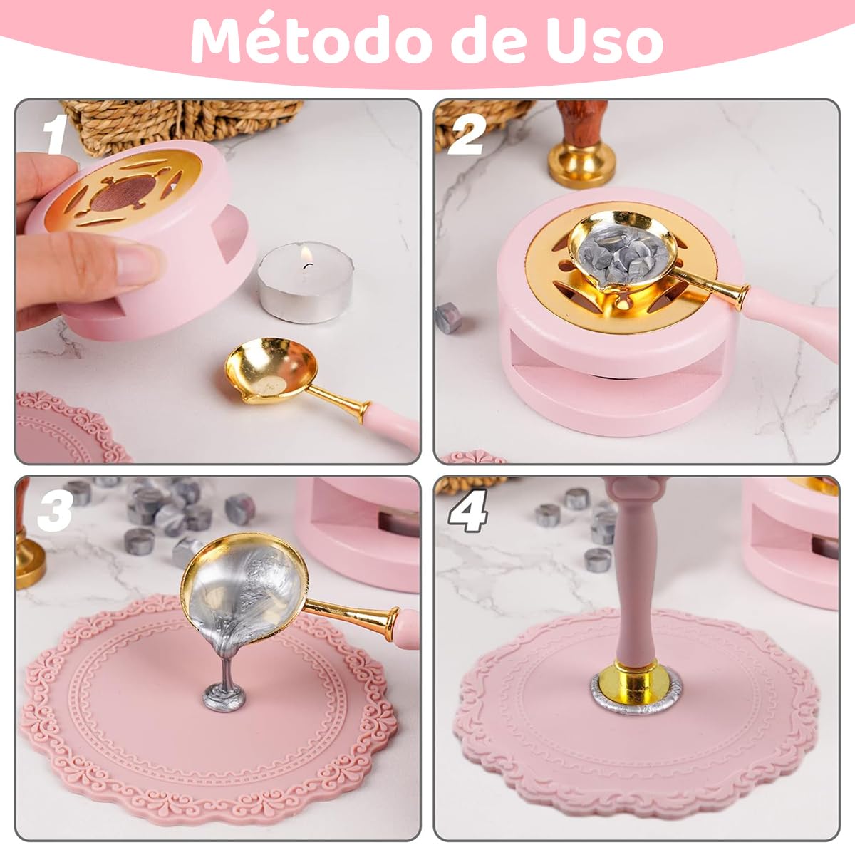HASTHIP Wax Seal Stamp Set with 15 Multicolor Beads 6 Stamps and Pink Cat Claw Handle | DIY Gift Kit for Invitations