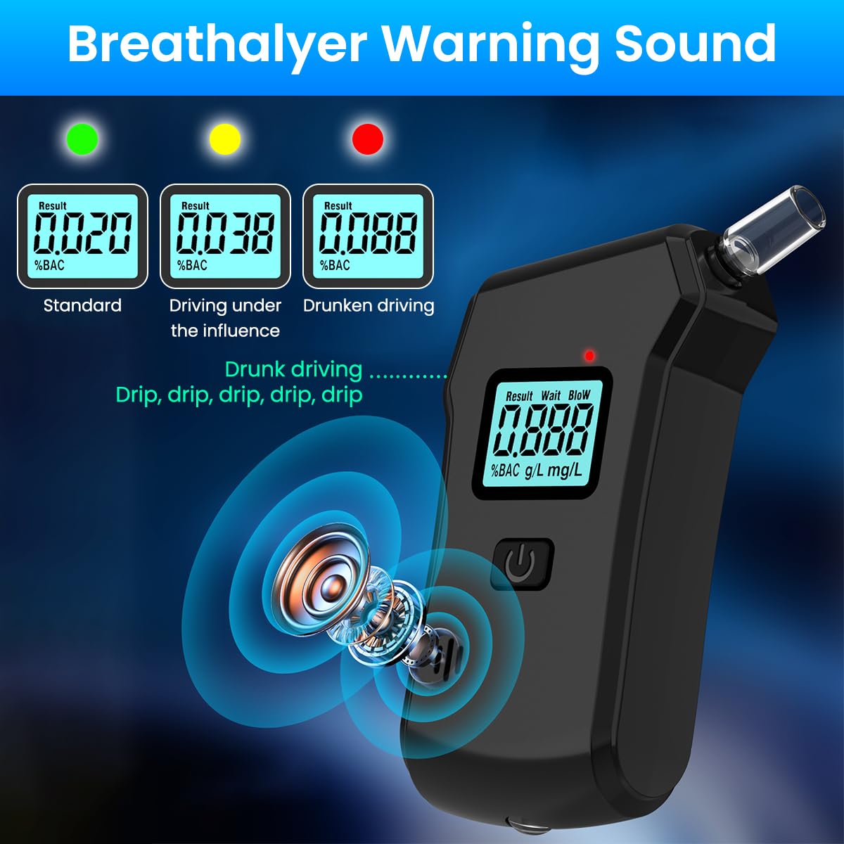 STHIRA Breathalyzer for Accurate Alcohol Testing with LCD Display and Sound Alarm | ±0.005% BAC Sensor and Reusable PP Nozzle