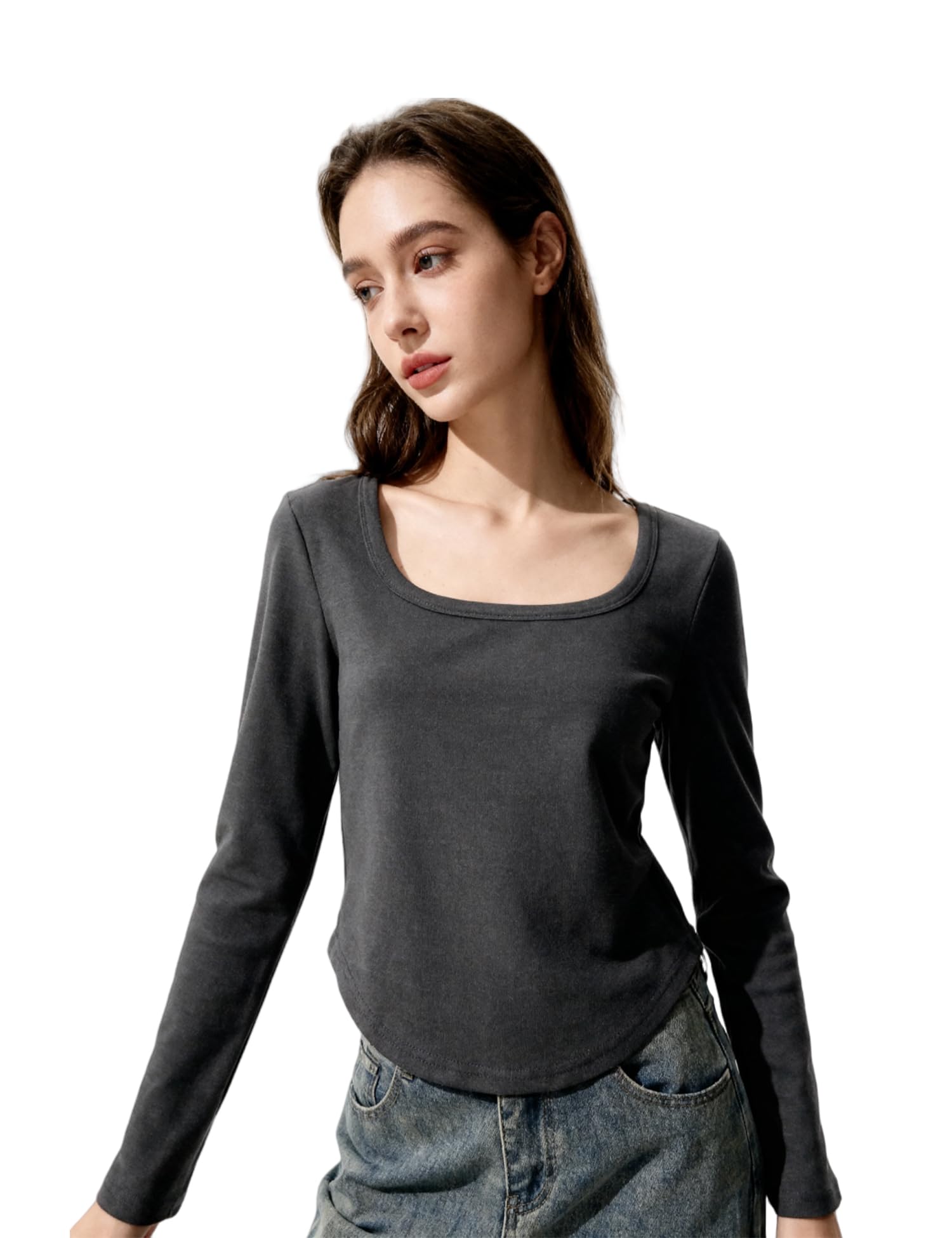 Venzina Women's Thermal Top for Fall and Winter featuring Double-Sided Fleece Warmth | Dark Gray Slim Fit Long Sleeve Base Layer