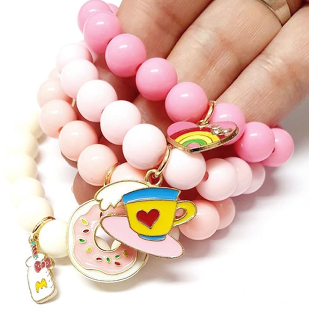 SANNIDHI Beads Bracelet for Girls Kids 4pcs Combo Kit, Cute Cartoon Friendship Bracelet, Acrylic Color Beaded Hand Bracelets with Alloy Enamel Charms, Children's Day Gift for Girls