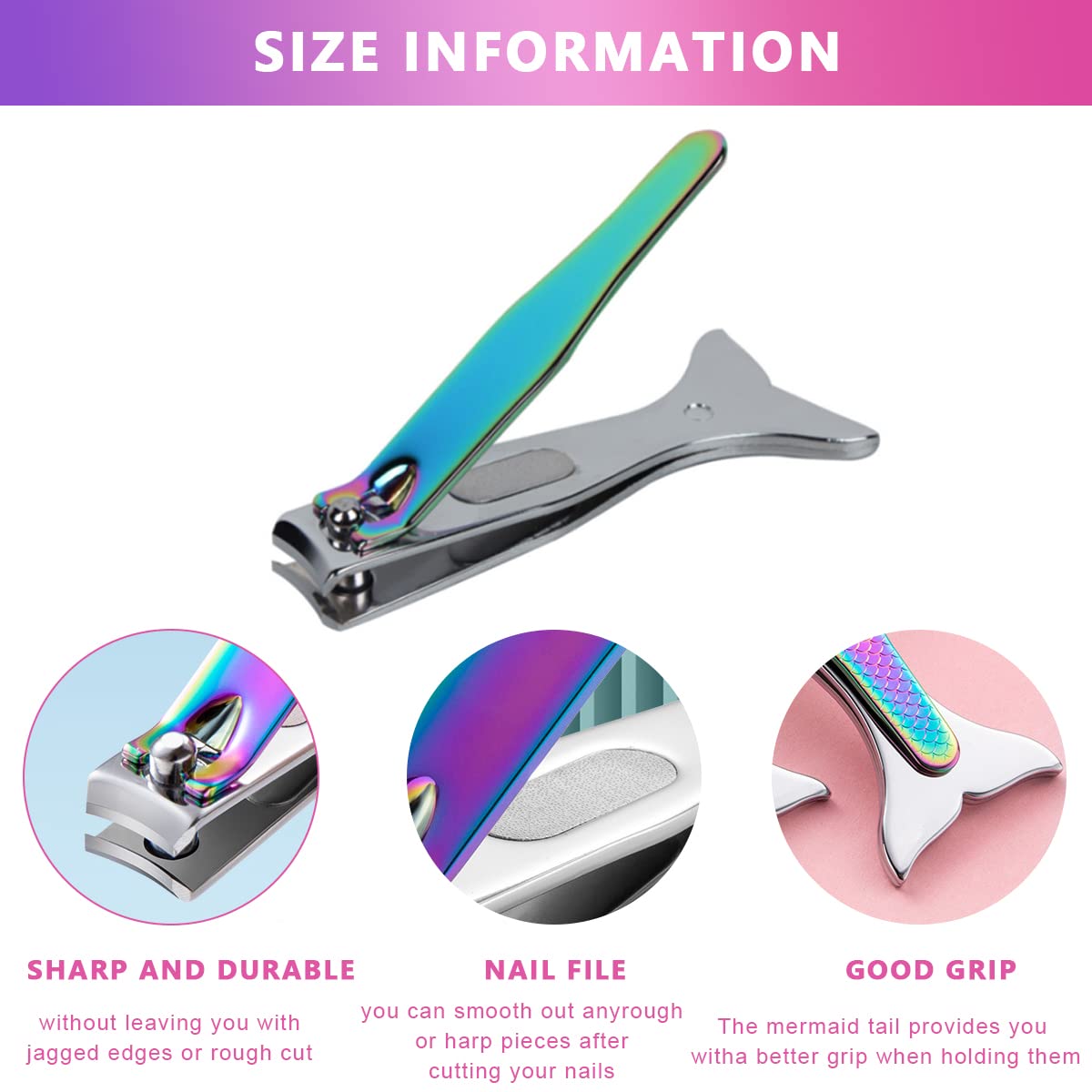MAYCREATE Nail Clippers Set for Travel and Home Use with Curved Blade and 11×9.6 cm Pouch | Stainless Steel Mermaid Design