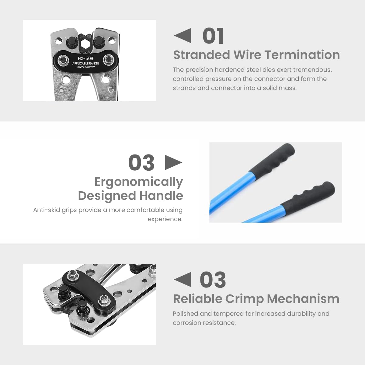 HASTHIP® Battery Cable Lug Crimping Tool for AWG 10-1 Copper Wire Lugs with 60 Pcs 8 Sizes Copper Ring Kit, Heavy Duty Wire Crimper Plier Wire Crimper for Battery Wire Terminal