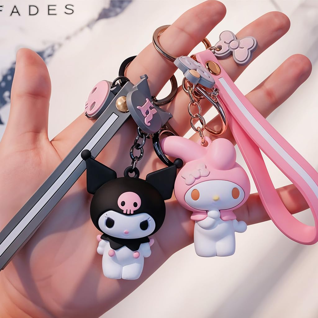 PALAY Keyrings featuring Kawaii Sanrio Melody and Kuromi PVC Charms | Cute Gift for Girls