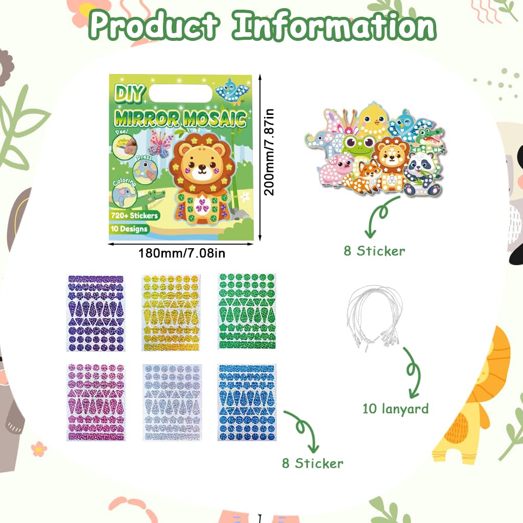 PATPAT Kids Craft Kit for Creative DIY Art with 720 Glitter Stickers and 10 Animal Designs | Fun Gift for Girls