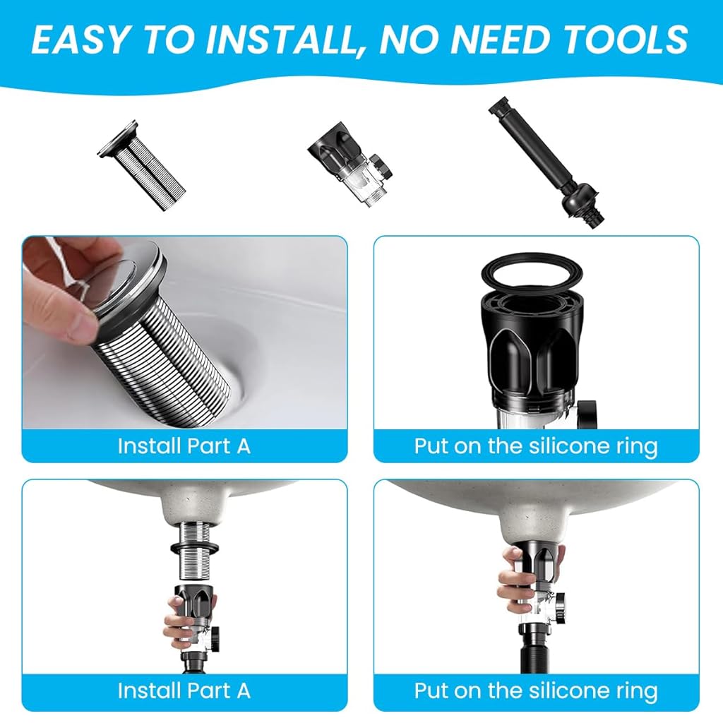 HASTHIP® 2PCS Flexible Adjustable Plastic Sink Drain Kit, Anti-Odor & Anti-Clog Pop-Up P-Trap Pipe Set, Stainless Steel + ABS, Leak-Proof, Fits 3-4.5cm Hole, for Kitchen/Bathroom, Easy Install