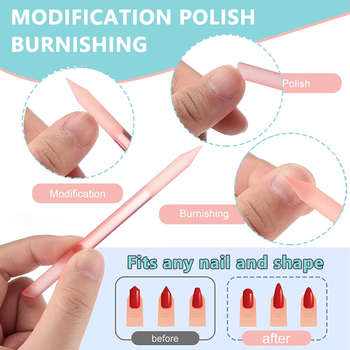 MAYCREATE Glass Nail File Set for Manicure with Double Ends Cuticle Pusher | 3pcs 10.5cm Crystal Tool