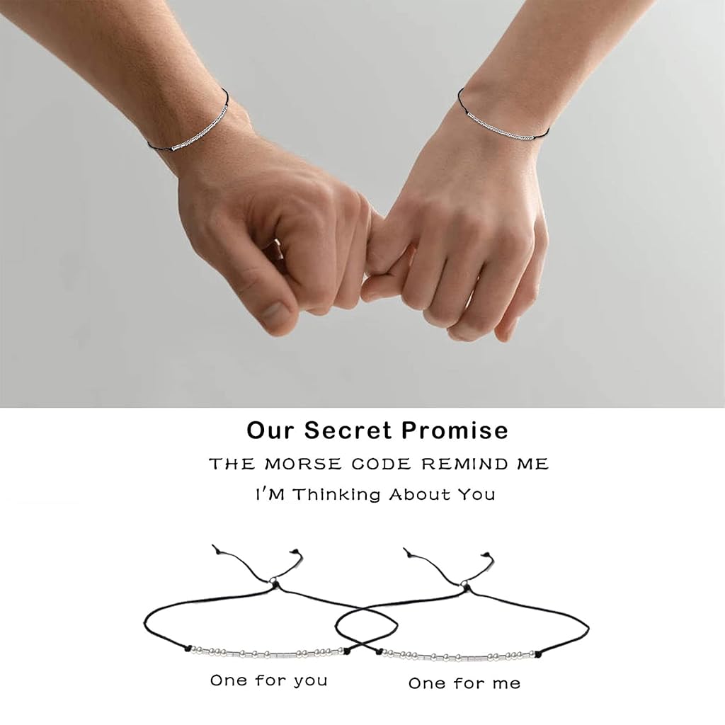 ZIBUYU® Couple Bracelet for Women Men Friendship Girls Stainless Steel Adjustable Morse Code I Love You Girlfriend Boyfriend Best Friend Gifts 1 Pair 3PCS