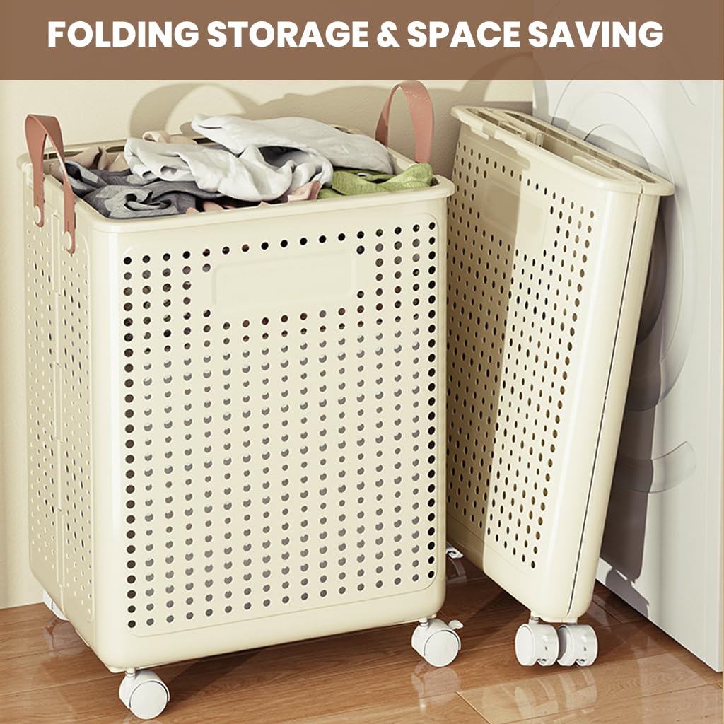 Supvox Laundry Basket Cart with Wheels for Easy Transport featuring Mesh Ventilation 37.7x31x50cm Plastic | Foldable Storage Solution