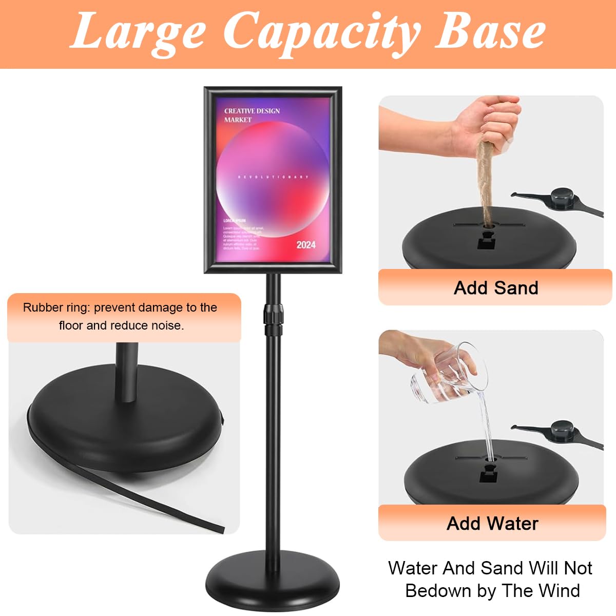 Climberty Floor Standing Sign Holder for Posters featuring 9.4x13 in Frame and 360° Rotation | Adjustable Height Aluminum and Steel Stand