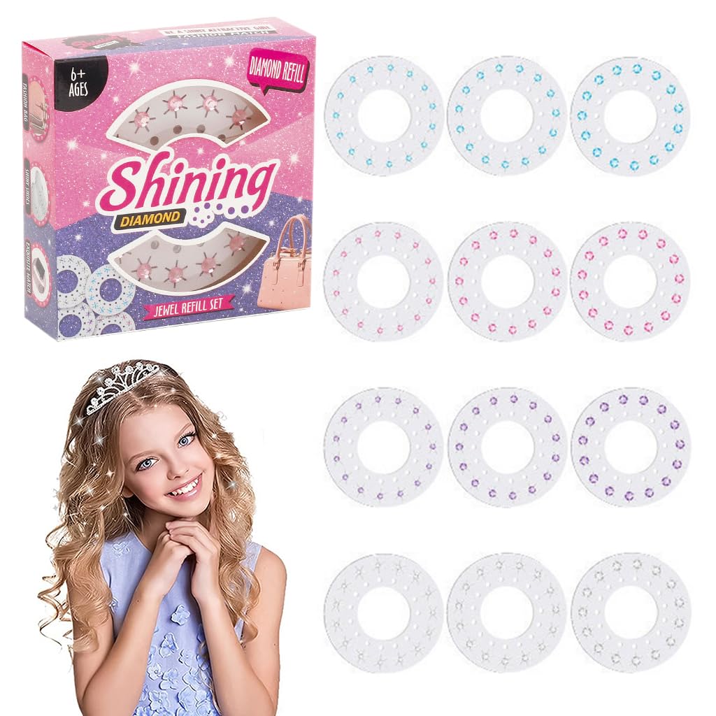 MAYCREATE Hair Gem Refills for Gem Stapler 12pcs Gem Patches with 4 Colors 180 Hair Gems with 3 Sizes Versatile Hair Gem Refills for Gem Stapler Stylish Hair Dressing Gem for Girls