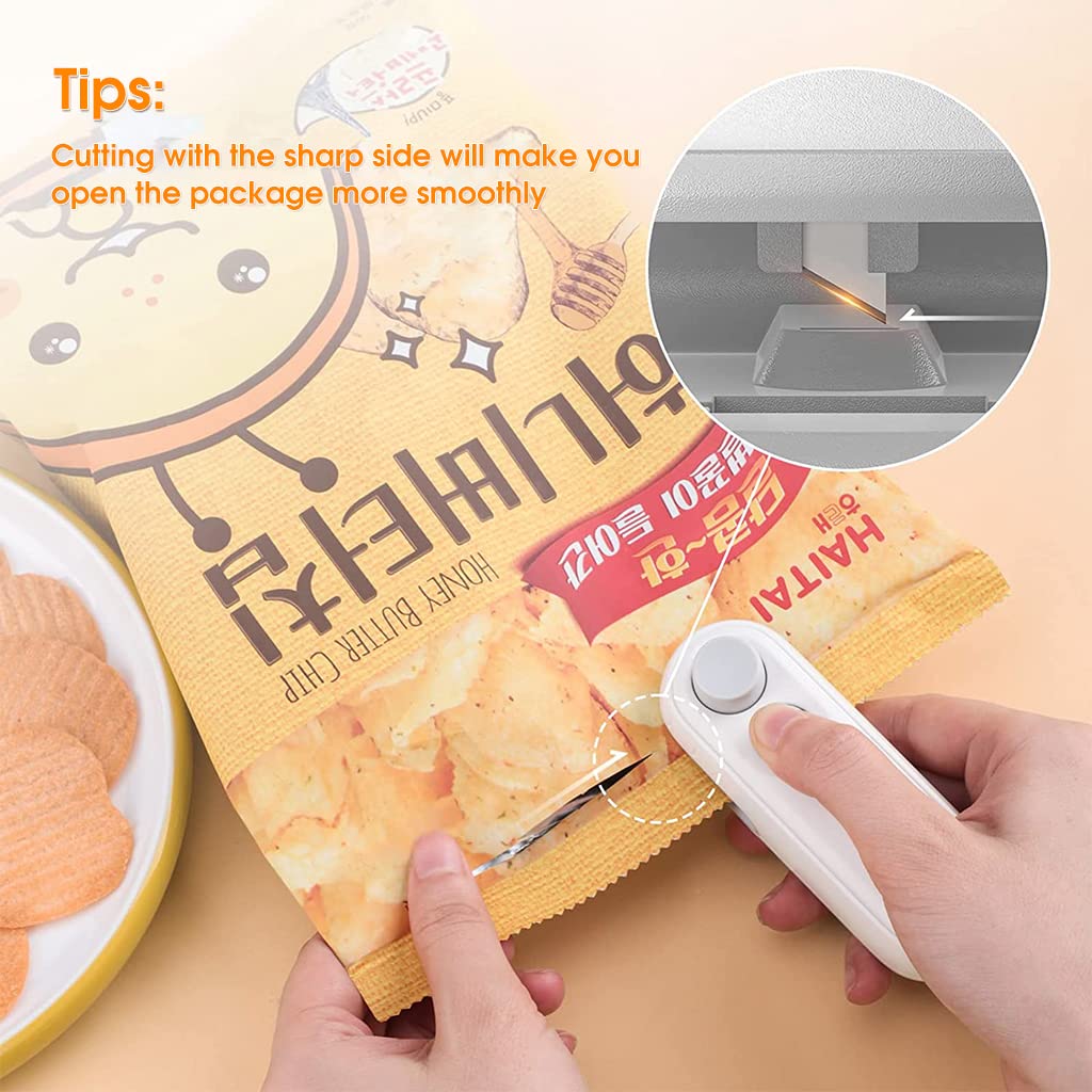 Supvox Mini Sealing Machine for Food Bags with 2 in 1 Sealer and Cutter | Rechargeable White
