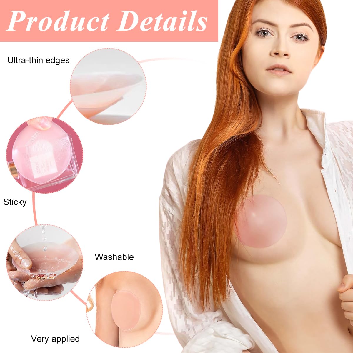 PALAY Nipple Covers for Evening Gown and Party Dress featuring 2 Pairs 6.5cm Silicone Pads | Reusable Invisible Adhesive Design