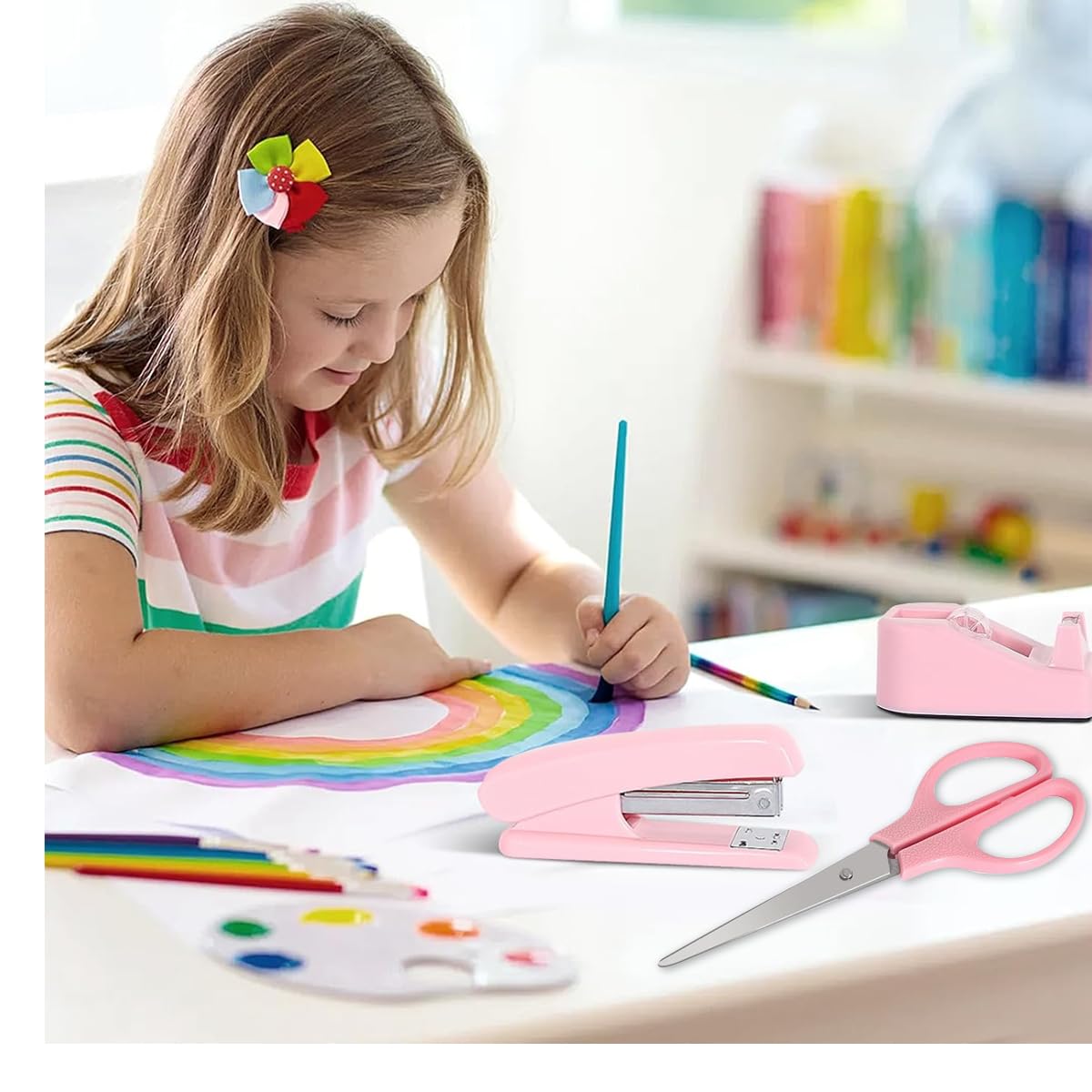 Climberty Office Supplies Set for Desk Organization with Ergonomic Tools and Pink Design