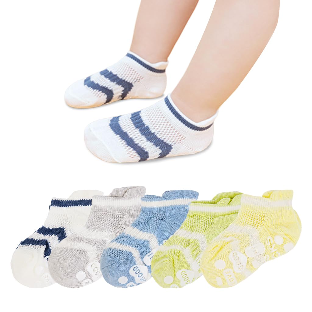 SNOWIE SOFT Baby Socks for Toddlers with Anti Slip Patches and Breathable Cotton Mesh | 5 Pairs for 0–18 Months