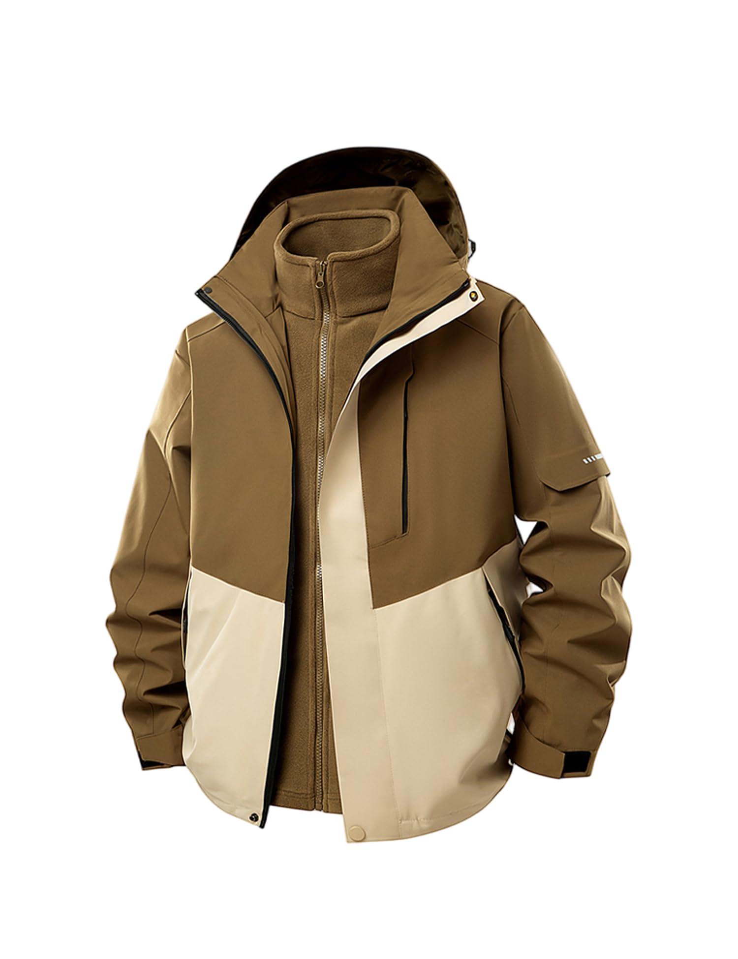 Venzina Women’s 3 in 1 Waterproof Jacket for Winter Hiking with Detachable Fleece Liner | Army Brown