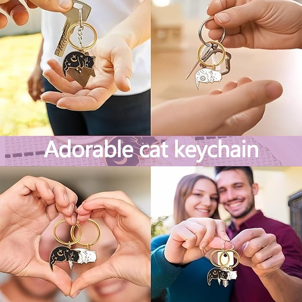 Zibuyu Cute Cat Anime Matching Keychains for Couples with Stainless Steel Charms | Gift for Anniversary and Long Distance Love