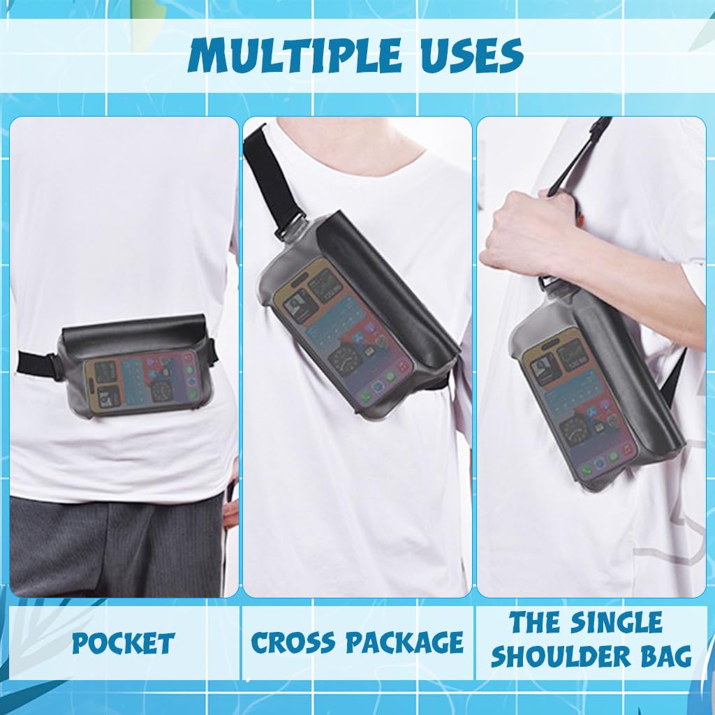 GUSTAVE Beach Waist Bag Waterproof TPU 25x13cm with Double Zip Lock & Touch Screen | 3 PCS