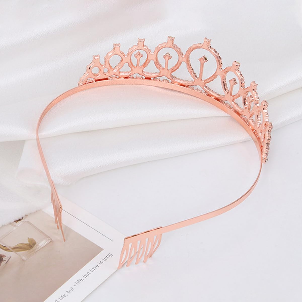 Venzina Crown Tiara for Girls with Glitter Sash and Crystal Rhinestones in Rose Gold | Birthday Party Set