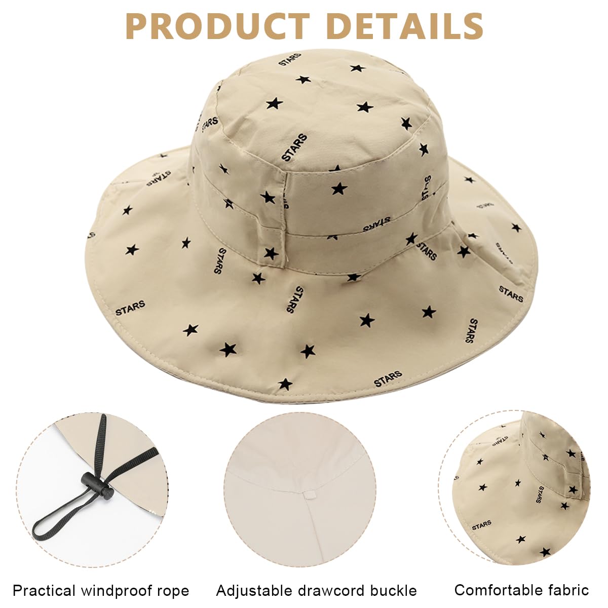 PALAY® Bucket Hat for Women, Wide Brim Sun Hats for Women, Breathable Cotton Beach Hat Reversible Solid Color & Prints Cap for Daily, Travel, Camping, Fishing (Beige)