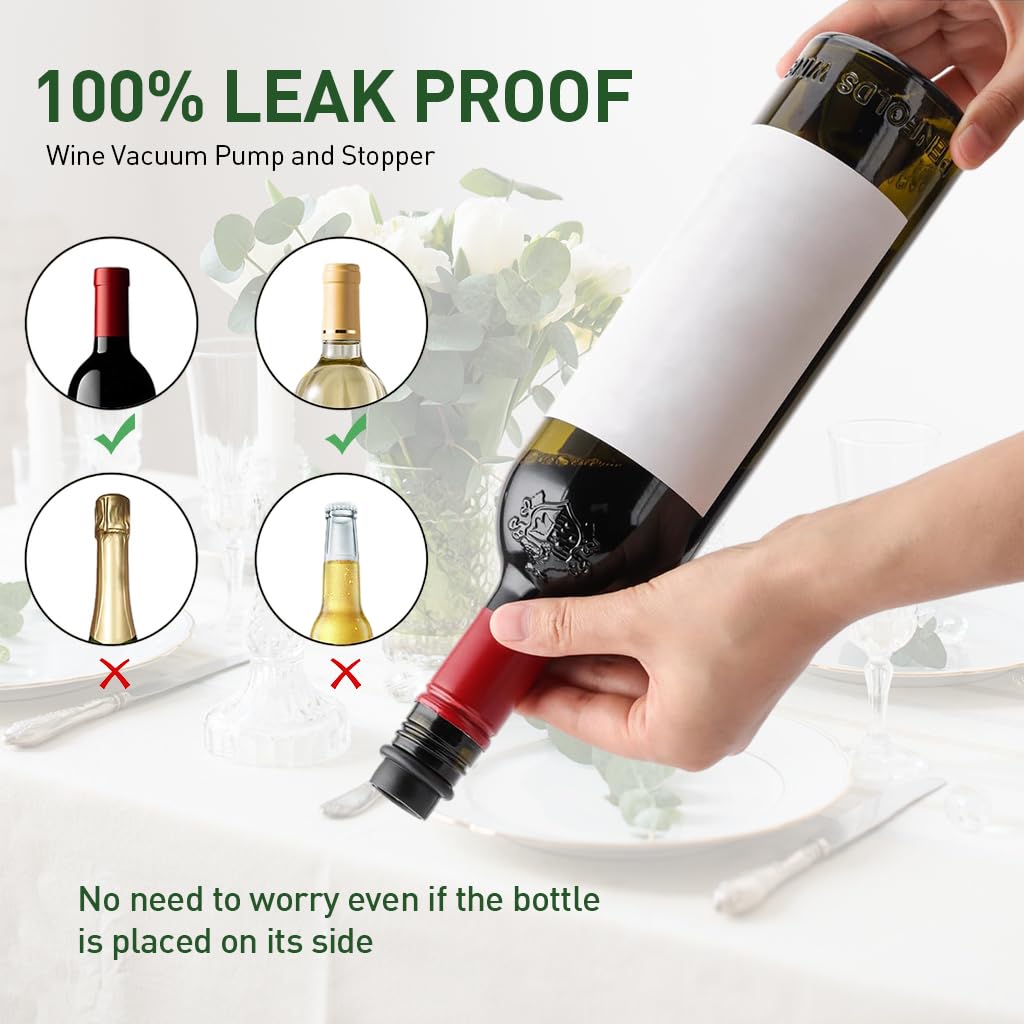 HASTHIP Wine Vacuum Pump with 4 Silica Gel Stoppers for Universal Bottle Sealing | Black