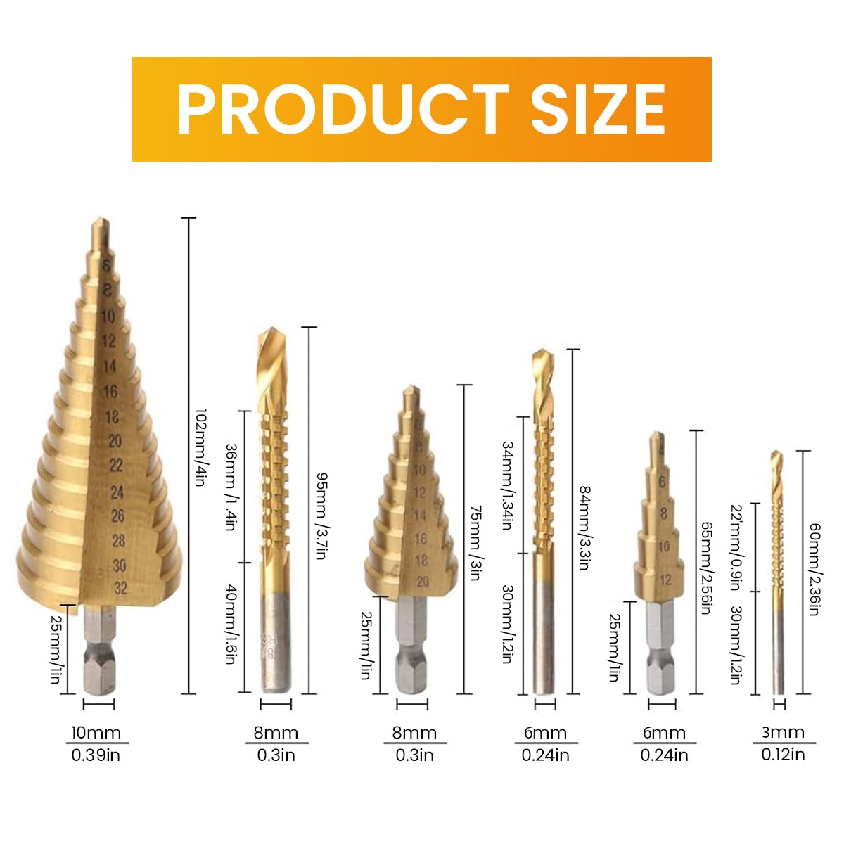 Serplex Step Drill Bits Set for Metalworking and Woodworking with 30 Sizes 4–32mm | Includes 3 Twist and Saw Bits