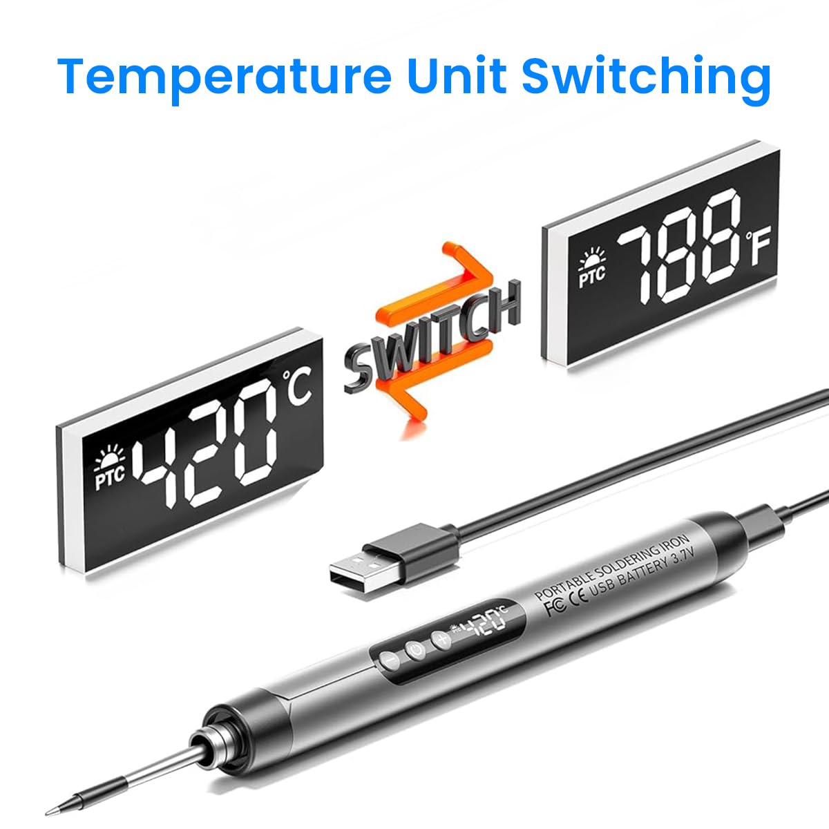 Serplex LCD Soldering Iron Tool Kit for Electronics Repairing with 1000mAh Battery & Adjustable Temperature | Portable Cordless Design for DIY Projects
