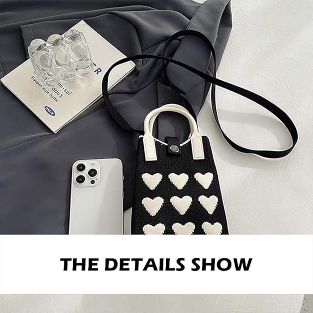 Zibuyu Fashion Phone Sling Bag for Girls with Removable Strap and Knitted Heart Pattern